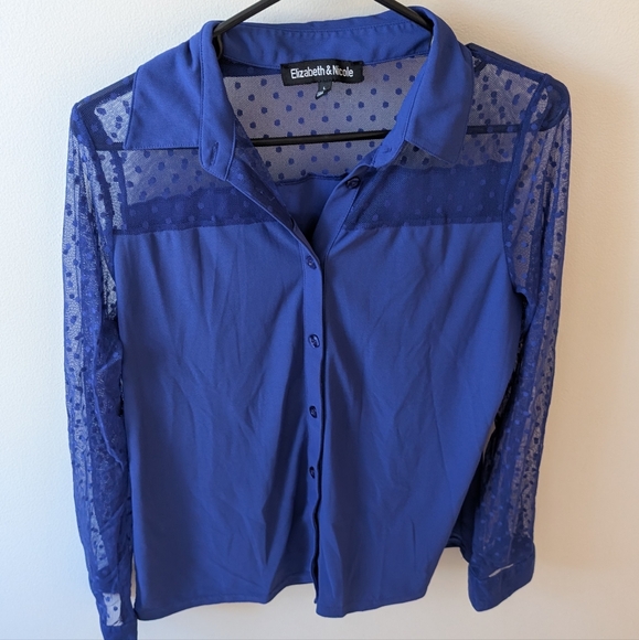 Elizabeth & Nicole royal blue long sleeve button down blouse. Size large - Picture 10 of 10
